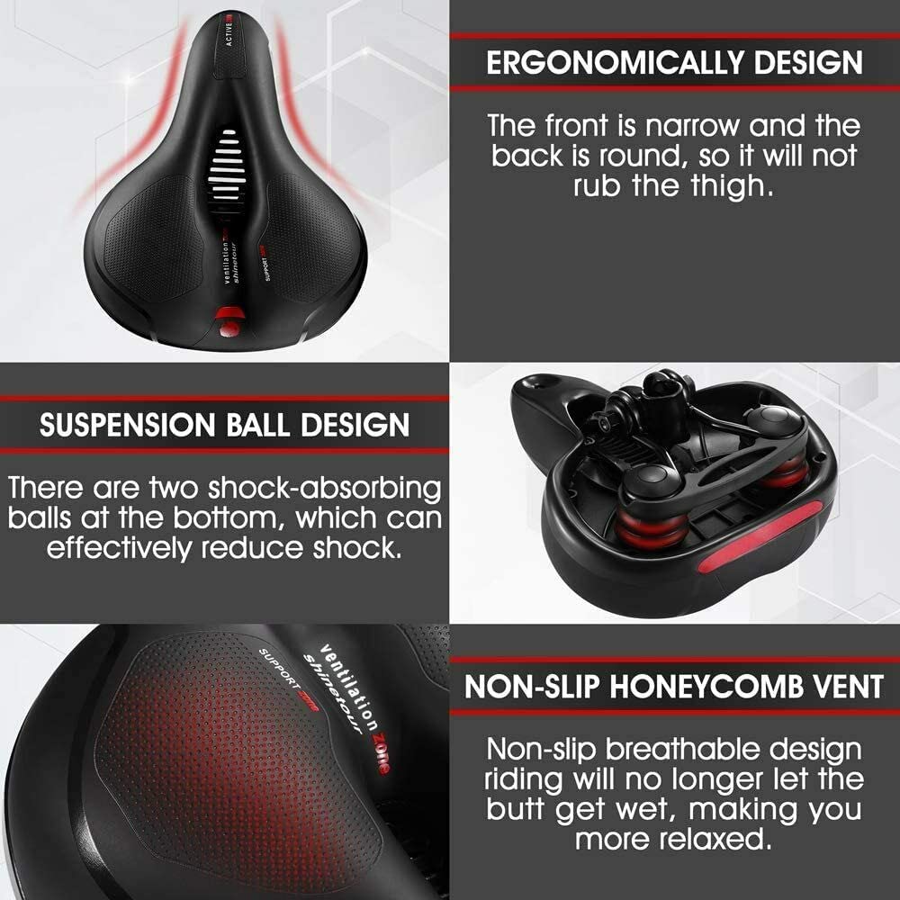 Bicycle Saddle Comfortable Seat Cushion for Men Women with Dual Shock Absorbing Ball Memory Foam Waterproof Wide Bicycle Saddle